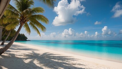 Tropical beach in maldives with palm trees
