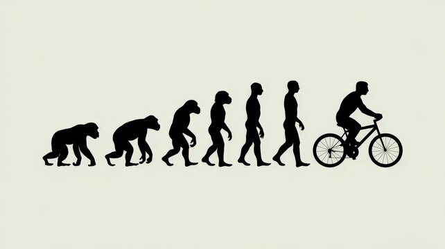 Evolution of man from ape to cyclist, showcasing progress and change