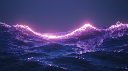 Fototapeta premium Glowing Neon Wave of Light in Abstract Ocean Scene at Night