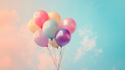 Colorful Balloons with Soft Light on Pastel Sky Background