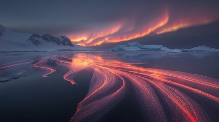 Glowing Auroras Over Antarctic Landscapes