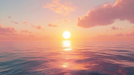 Serene Sunset Over the Calm Ocean with Beautiful Clouds and Waves