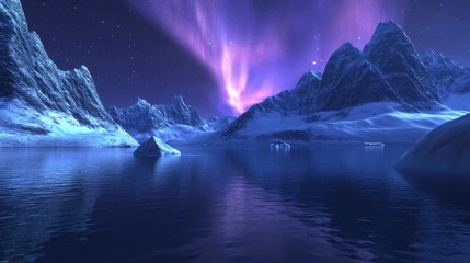 Glowing Auroras Over Antarctic Icebergs and Ocean