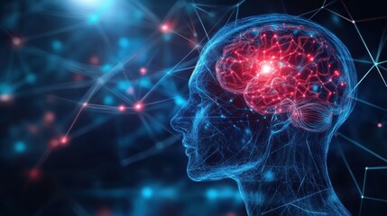 A futuristic digital artwork of a human head with intricate neural connections glowing and interweaving, emphasizing advanced artificial intelligence and innovation, in a high-tech laboratory environm