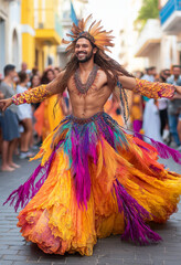Naklejka premium Carnival Dancer's Passionate Street Performance, Brazilian Rhythm