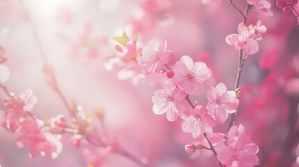 Obraz premium Soft Pink Gradient Background with Blurred Blossoms for Design Use