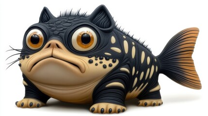 Obraz premium Adorable Cartoon Fish with Large Eyes and Playful Expression on White Background