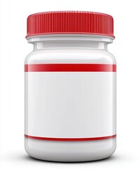 Cylindrical White Plastic Container With Red Lid For Food Or Supplement Storage
