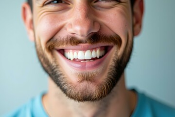 Bright Smile: A Joyful Man's Close-Up Portrait, Perfect for Dental Health and Happiness Campaigns