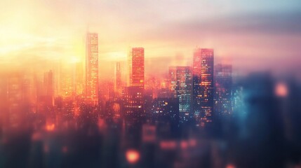 Fototapeta premium Serene Cityscape at Dawn with Blurred Buildings and Soft Light