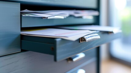 Mailroom: A central area where incoming and outgoing mail is sorted, organized, and distributed to employees, ensuring efficient communication across the office.
