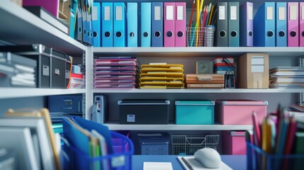 Supply Closet: A small, organized storage area for essential office supplies such as pens, paper, and printer cartridges, making it easy for employees to find what they need.
