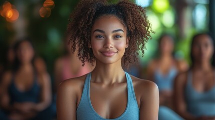 Employees participating in a wellness class at a company retreat in a tranquil outdoor setting
