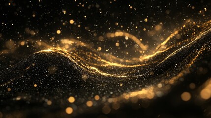 Create a deep black background with delicate golden arcs, glowing faintly