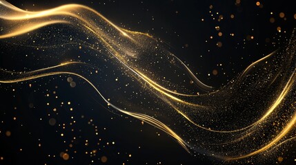 Create a minimalist black background with thin, glowing golden lines forming abstract shapes