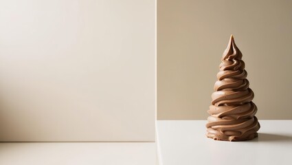 Christmas tree made of caramel-colored mousse, New Year in the style of mocha mousse, New Year's business fashion banner, card, light background, place for text