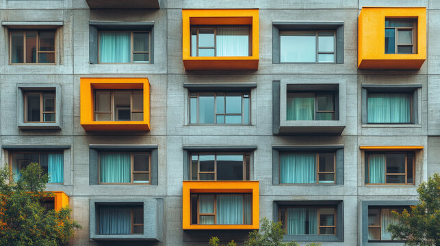 Multi story school dorm building exterior, modern university campus housing, apartment student residential with many windows, urban college accommodation facade, educational architecture home hotel.