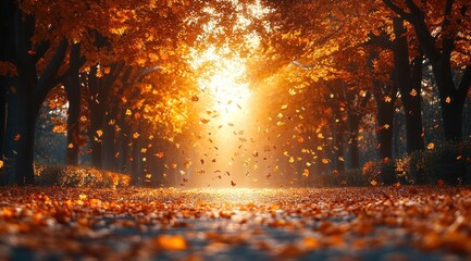 Naklejka premium Autumn Leaves and Golden Light