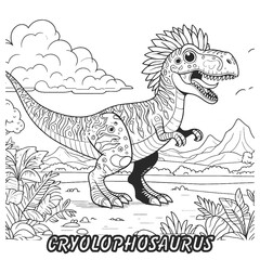 Fototapeta premium Collection of Coloring Page for Kids with Dinosaur Story, Printable Coloring Page, illustration thick line for coloring.