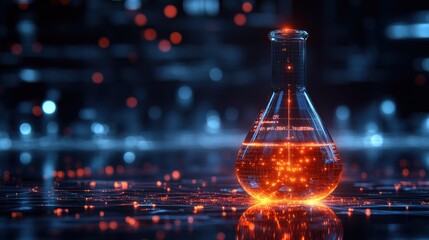 Glowing Beaker in a Futuristic Setting