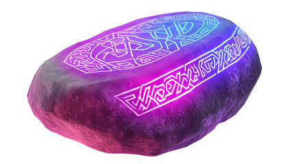 Pastel gradient rune stone with glowing engravings 3d illustration arcane artifact isolated on white and transparent background. Runestone. Illustration