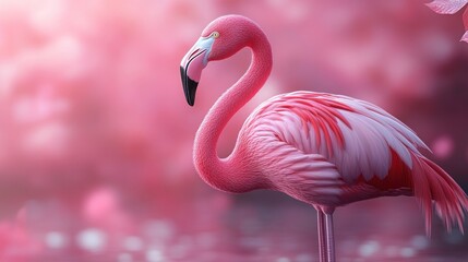 Fototapeta premium Pink Flamingo in a Soft Pink Setting