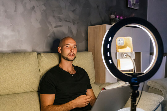 Social media content creation with ring light and smartphone