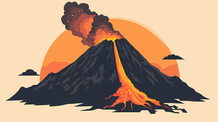 Volcanic eruption with lava and ash plume, powerful natural event, suitable for documentary or environmental awareness campaigns. Eruption. Illustration