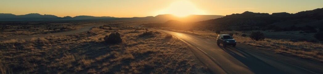 Scenic Sunset Drive Through Open Landscape