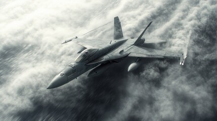 Fighter Jet Soaring Through Clouds