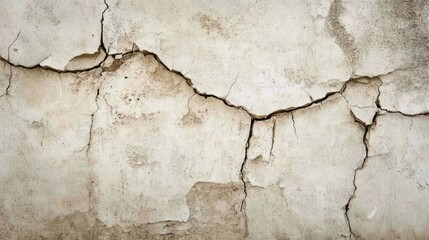 Fototapeta premium Cracked, weathered, light beige wall texture.