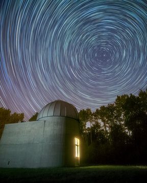 Star Trails Over Geneva Observatory with Polaris at the Center
