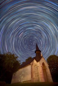 Star Trails Above Chapelle Notre-Dame de Riantmont with Polaris