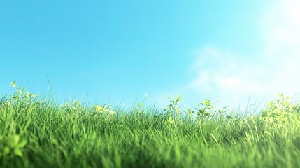 Serene Green Meadow Under a Clear Blue Sky on a Tranquil Day