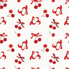 Seamless pattern with cherry bow vector background.	