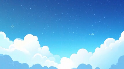 Serene Blue Sky with Soft Clouds and Gentle Stars in Background