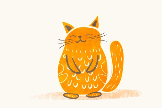 Charming illustrated orange cat with intricate patterns