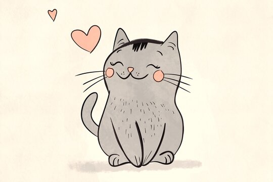 Charming illustrated cat with a loving smile
