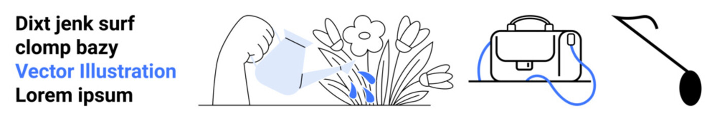 Watering flowers, a laptop bag, and wired headphones. Ideal for gardening tips, travel blogs, tech reviews, lifestyle articles, online shopping, personal blogs. Landing page