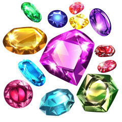 Fototapeta premium Various colorful jewels isolated on transparent background