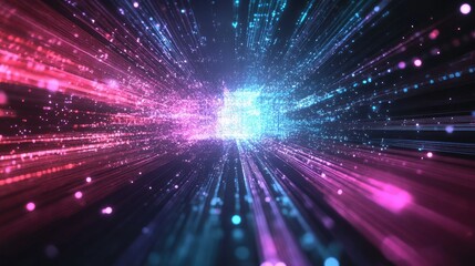 Naklejka premium Vibrant Abstract Light Trails with Colorful Particles and Depth