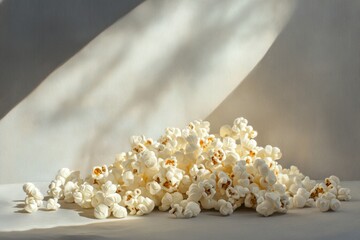 stack of popcorn with dramatic shadows on gray background