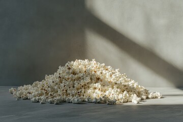 stack of popcorn with dramatic shadows on gray background