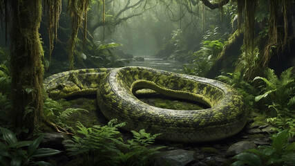 Obraz premium Giant Snake in a Lush Tropical Rainforest