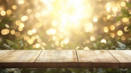 Blurred cafe background with wooden table top in soft sunlight