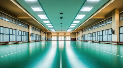 Spacious Indoor Sports Hall With Smooth Green Floor and Skylights