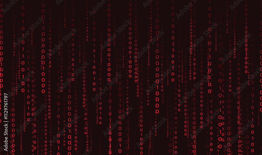 Wall mural red binary code background