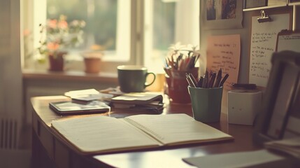 Inspirational Workspace with Motivational Text and Warm Lighting