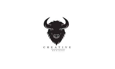 buffalo head black logo, abstract bull head logo vector inspiration white background