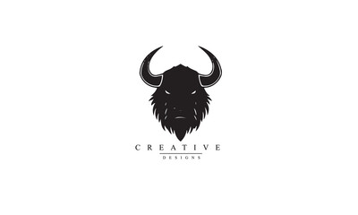 buffalo head black logo, abstract bull head logo vector inspiration white background